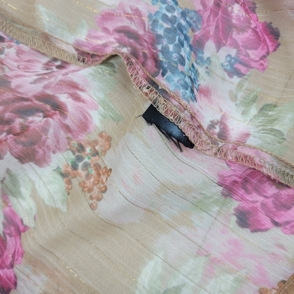Torrid tan pink moody floral sheer blouse ruffle cap sleeves fairy girly M/L - Picture 11 of 11
